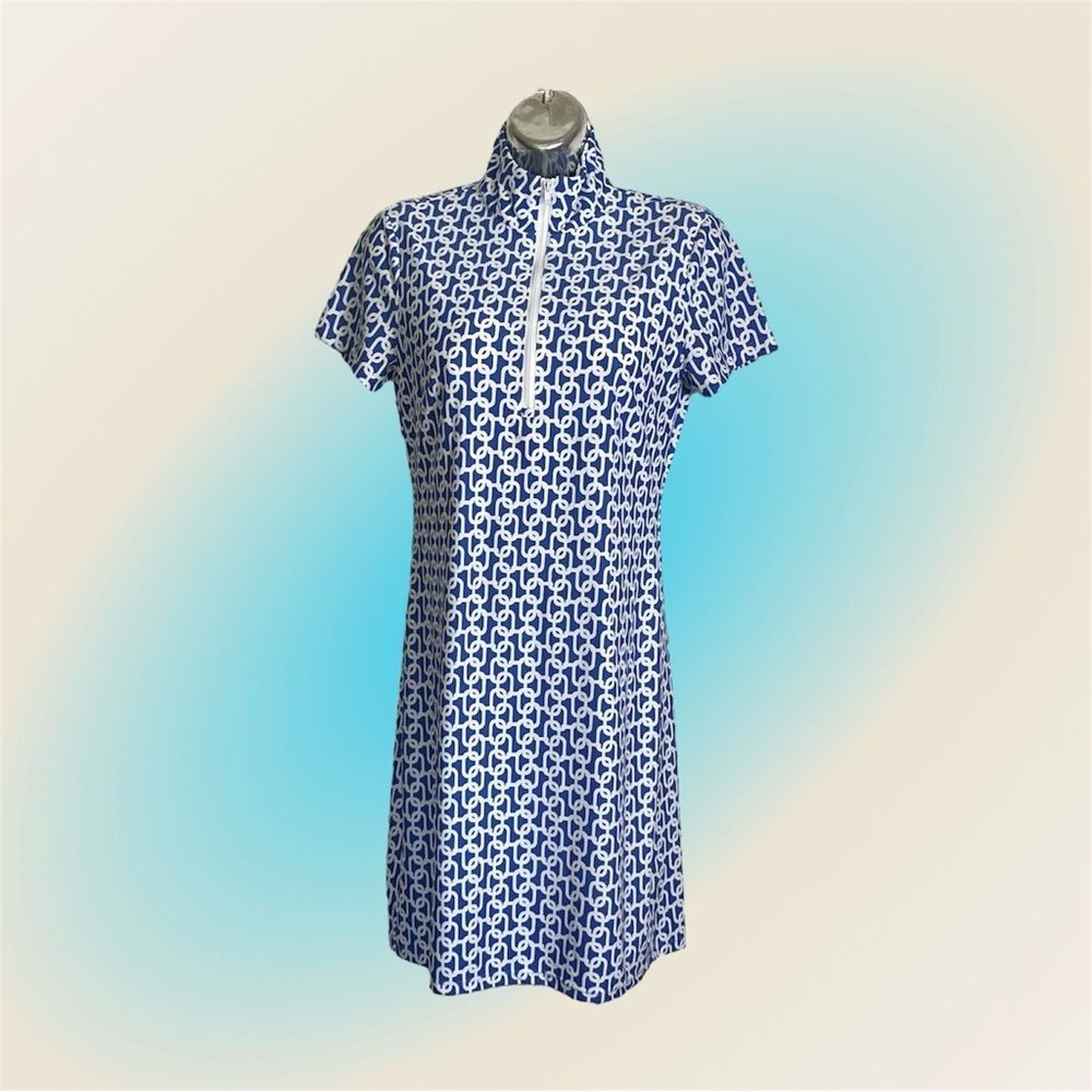 Jude Connally Blue and White Geometric Print Dress Size XS